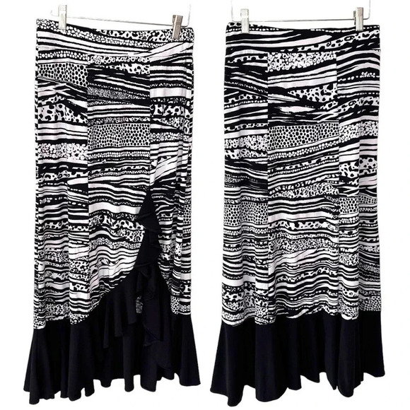 Cloth & Needle Creation by Lynda 8 white/black tribal print western style skirt - Picture 1 of 7